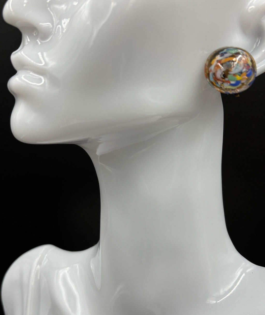 Vintage Murano Glass Clip On Earrings Blown Art Glass
