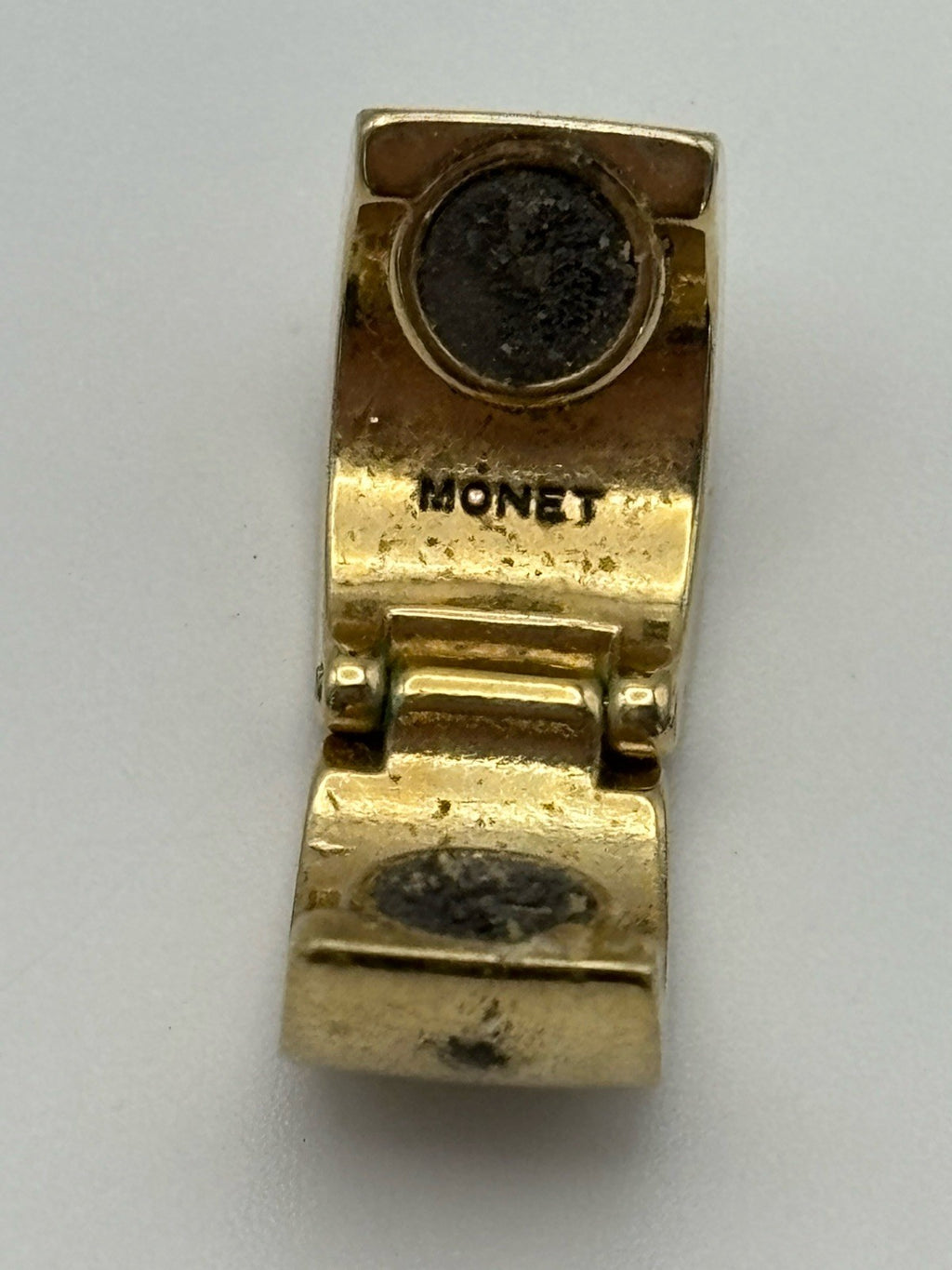 Vintage Monet Magnetic Earrings Gold Tone Inlay Geometric Clip On Signed