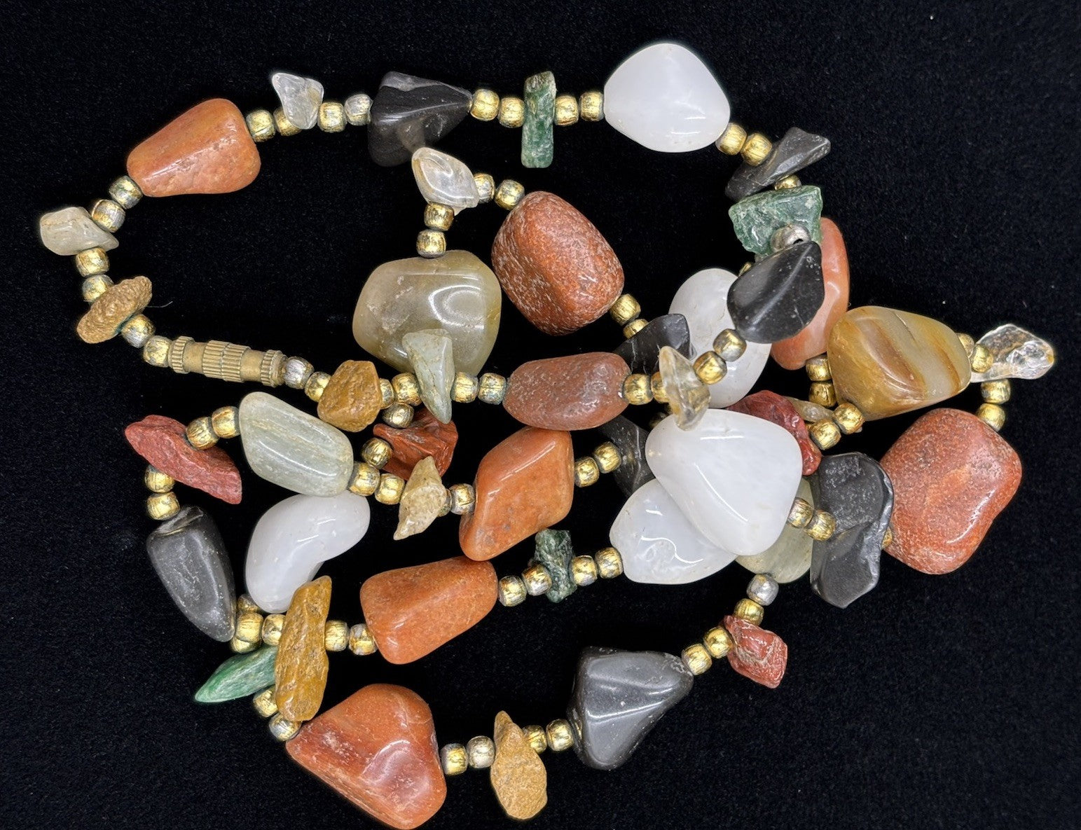 Vintage Gemstone Nugget Bead Necklace Quartz Jasper Agate Aventurine 70s Boho