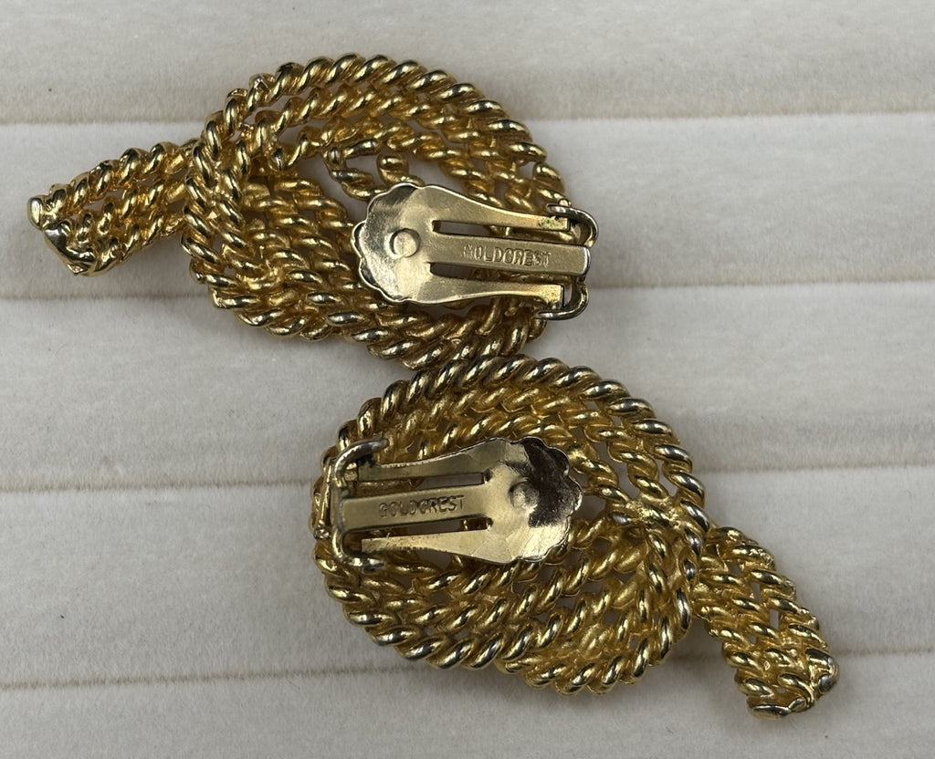 Vintage Goldcrest Signed Knotted Gold Plated Clip On Earrings