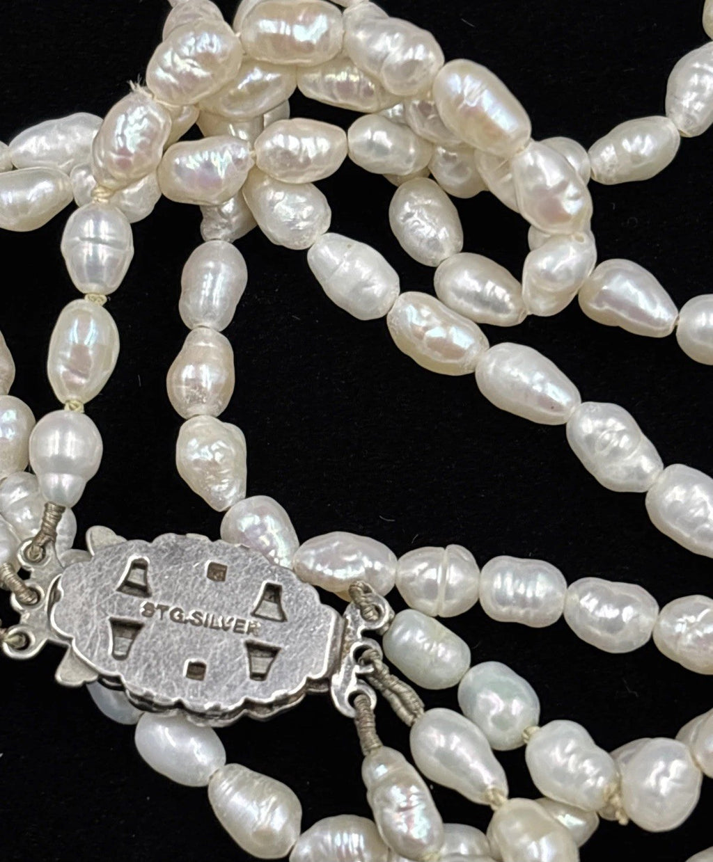 Vintage Baroque Pearl Necklace Bracelet Set 3 Strand Sterling Clasp