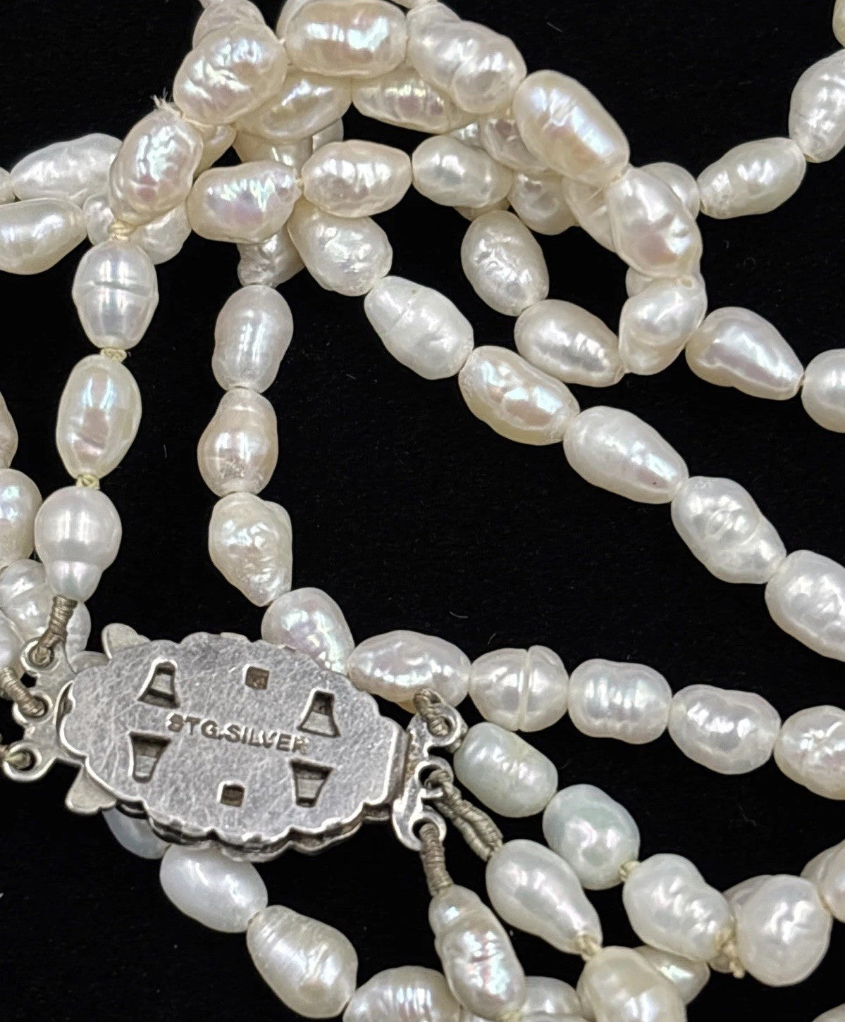 Vintage Baroque Pearl Necklace Bracelet Set 3 Strand Sterling Clasp