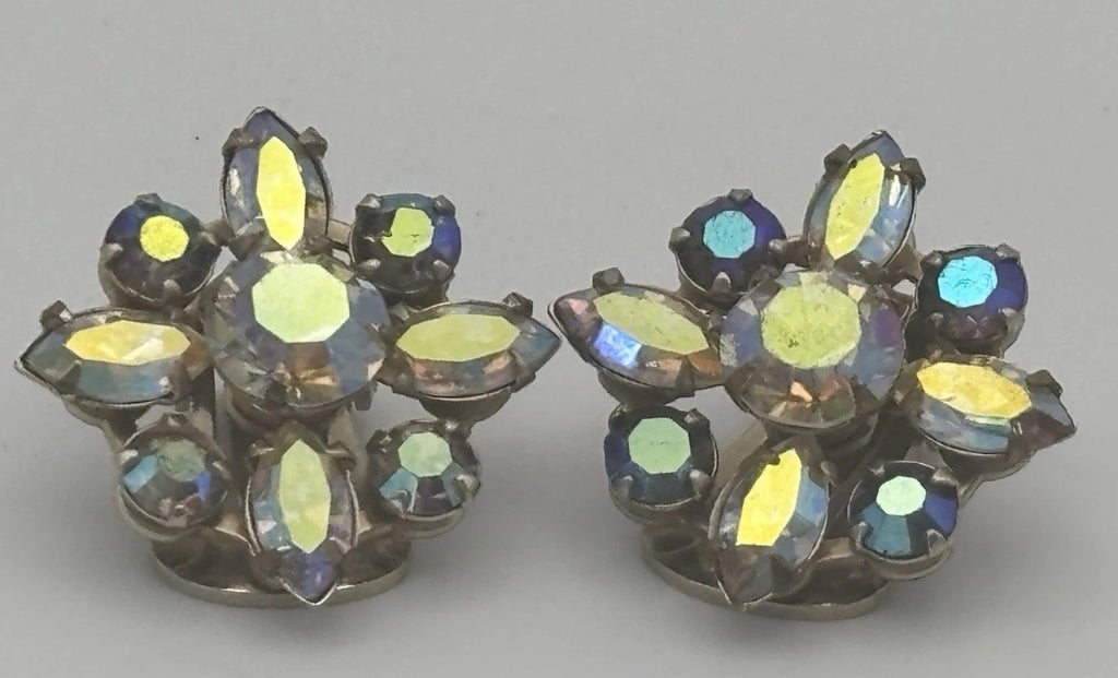 Albert Weiss AB Cluster Earrings Vintage Mid Century Rhinestone Designer Jewelry
