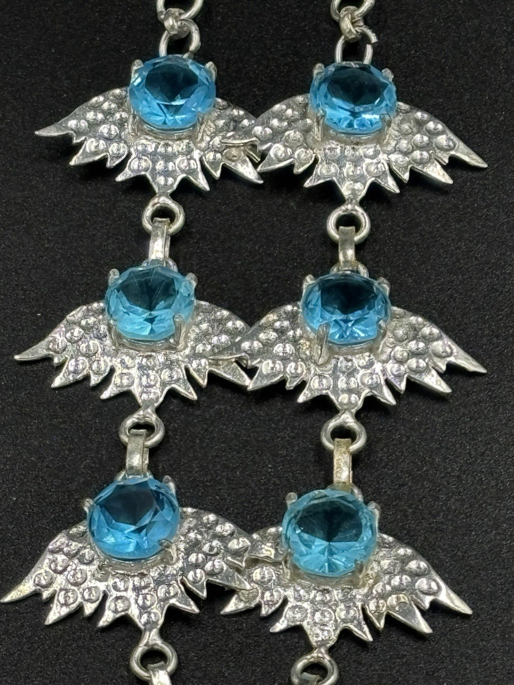 Sterling Silver Blue Crystal Angel Wings Necklace Gothic Statement 925