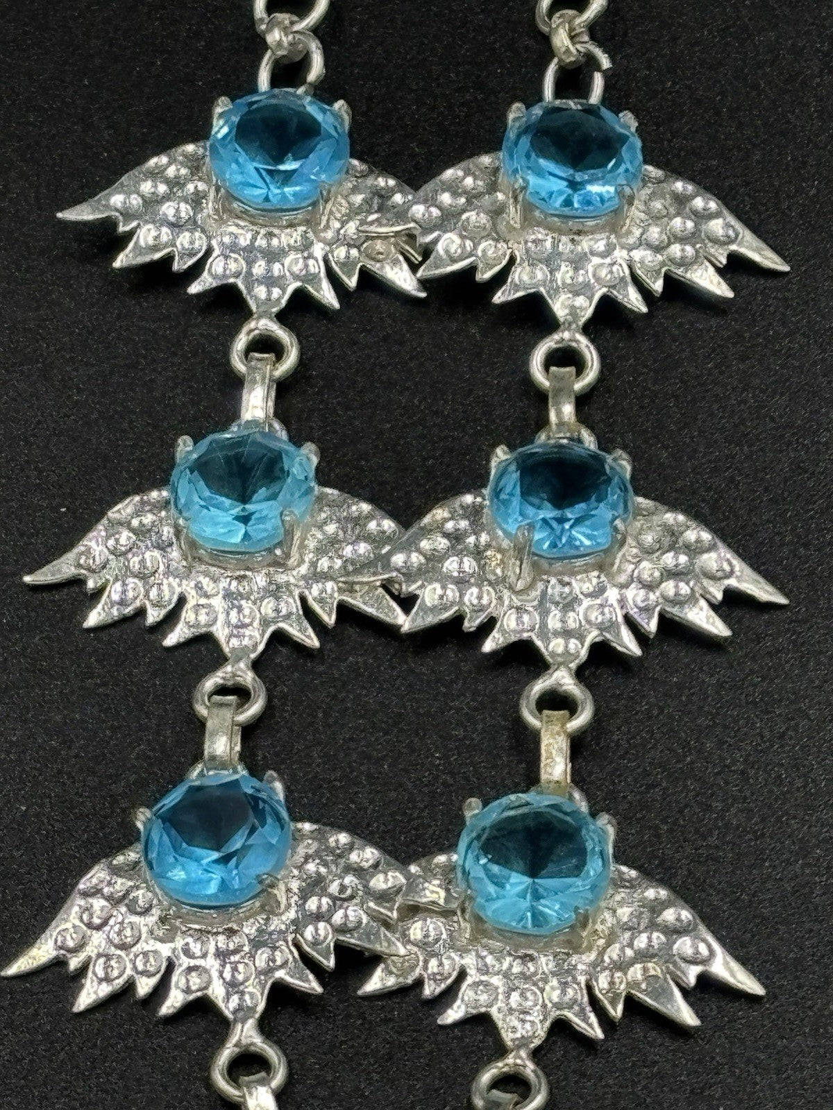 Sterling Silver Blue Crystal Angel Wings Necklace Gothic Statement 925