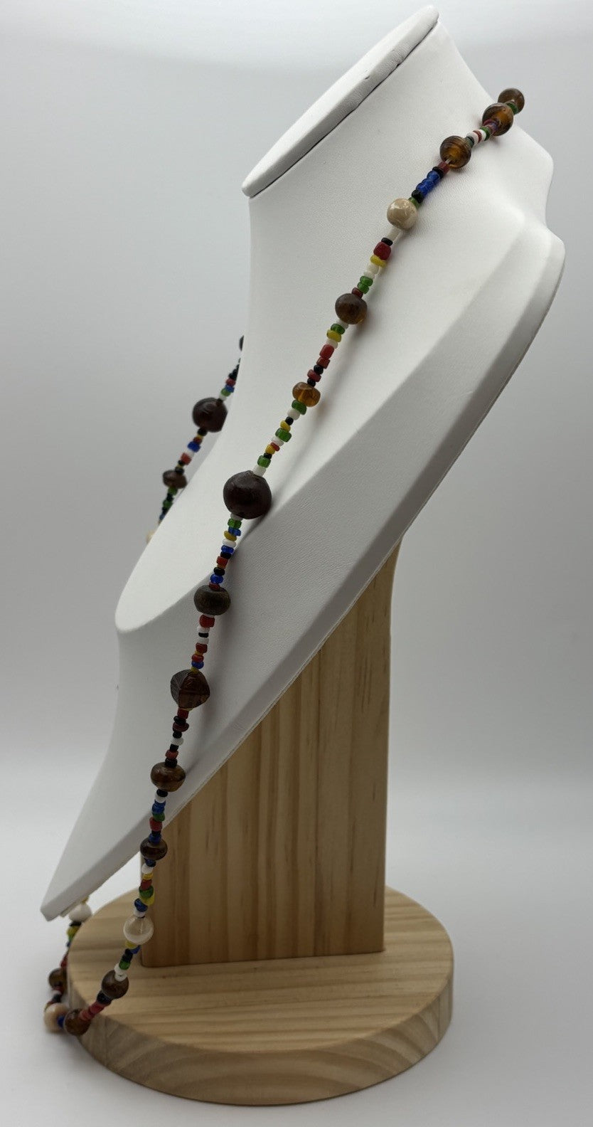 Vintage African Trade Glass Bead Necklace Multicolour Krobo Tribal Ethnic