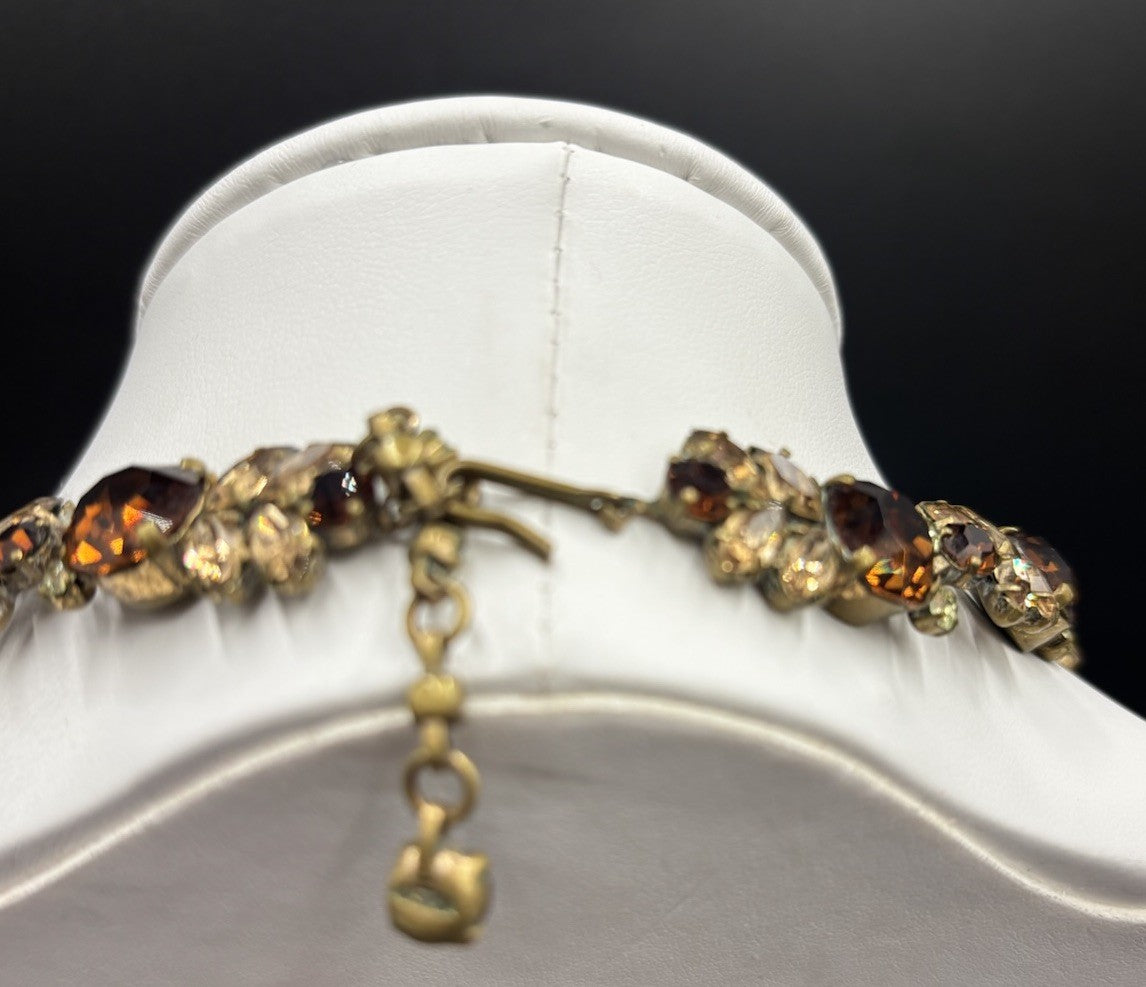 Rare Signed Austria Crystal Choker Necklace Amber Champagne Green Vintage