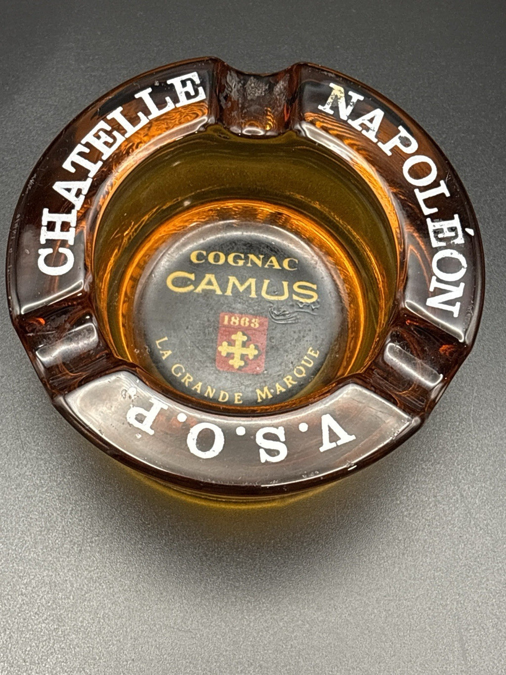 Vintage Camus Cognac Ashtray V.S.O.P Chateau Napoleon Amber Glass France