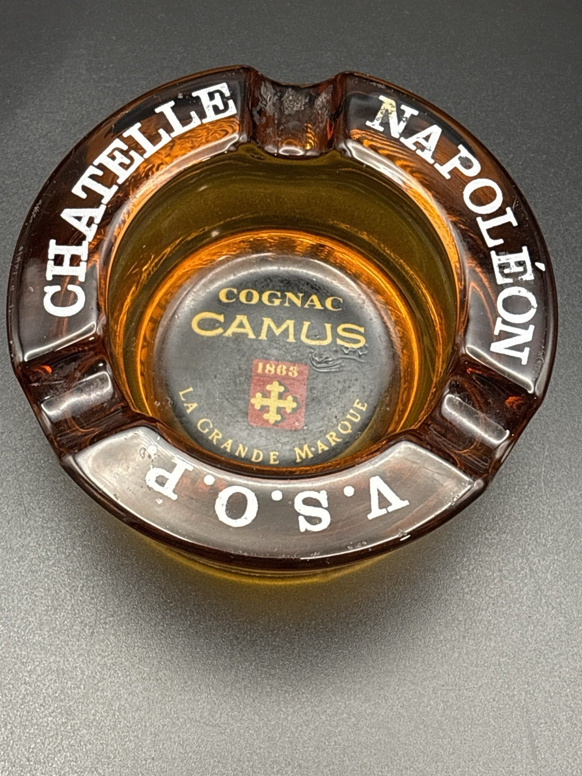 Vintage Camus Cognac Ashtray V.S.O.P Chateau Napoleon Amber Glass France