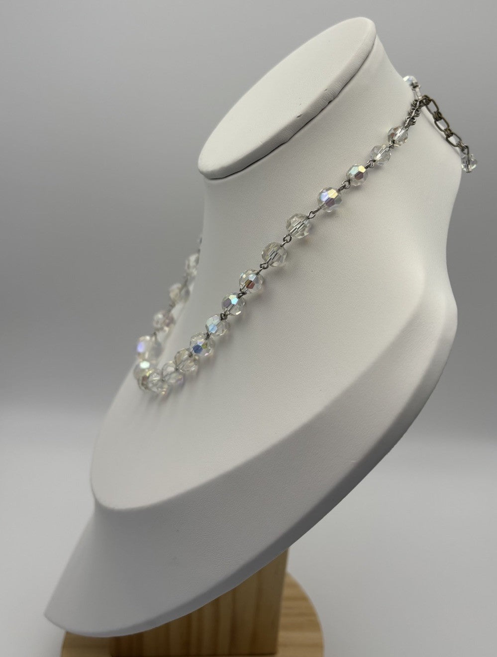 Vintage Aurora Borealis Crystal Necklace 1950s Faceted Glass Beads