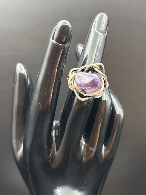 Vintage 925 Sterling Silver Artisan Amethyst Brutalist Statement Ring Size 5.5