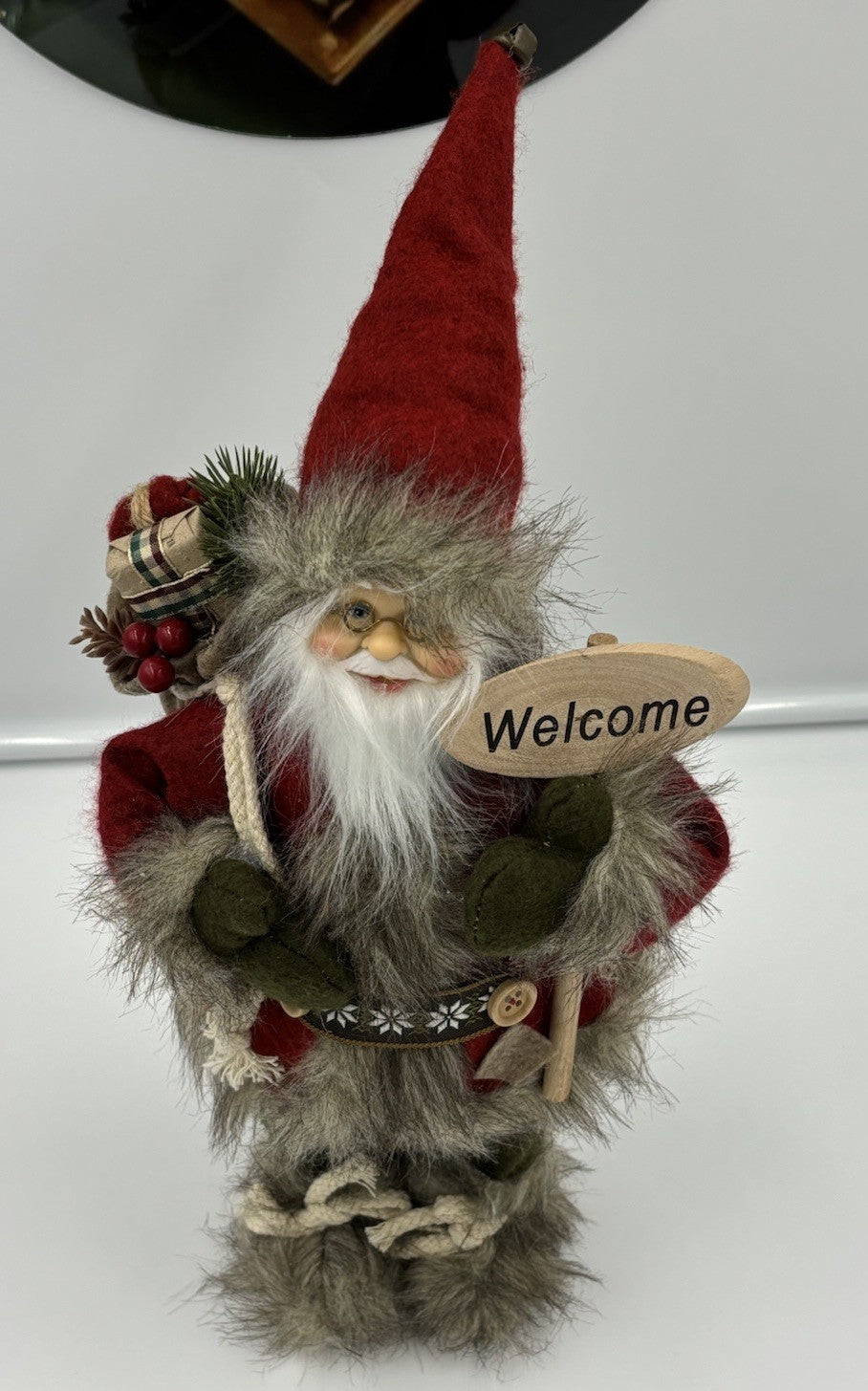 Scandinavian Standing Santa Figurine 42cm Rustic Christmas Welcome Decoration