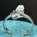 Vintage 925 Sterling Silver Blue Topaz White Spinel Toi Et Moi Ring