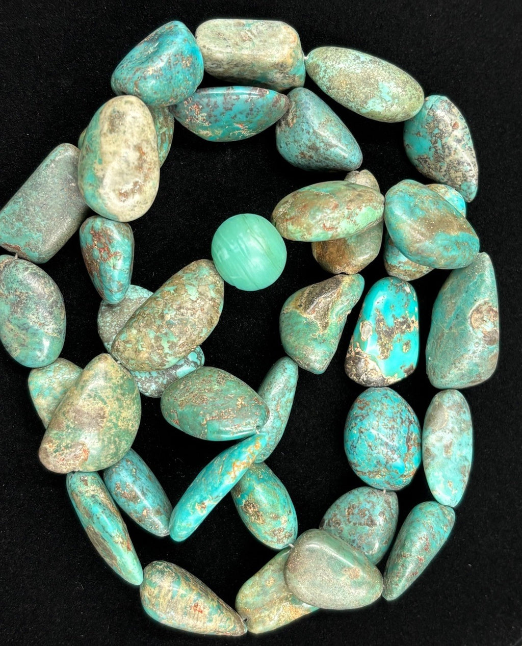 Large Vintage Natural Turquoise Nugget Necklace Chunky Blue Green Gemstones