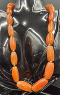 Vintage Orange Art Glass Necklace Swirled Barrel Beads, Mid-Century