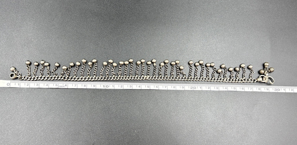 Vintage Sterling Silver Chain Anklet Choker Bells Charm Boho Tribal Jewelry