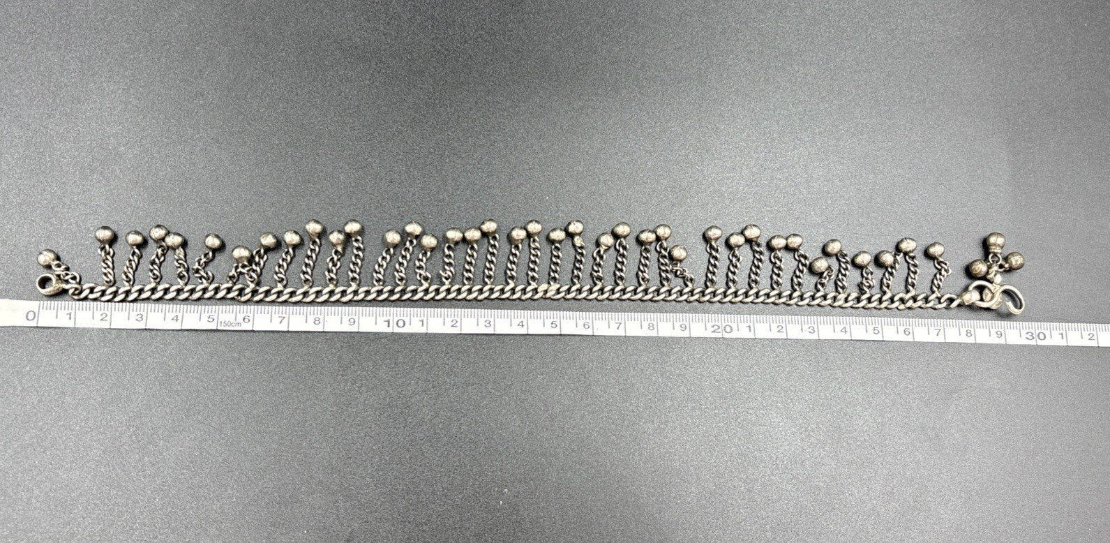 Vintage Sterling Silver Chain Anklet Choker Bells Charm Boho Tribal Jewelry