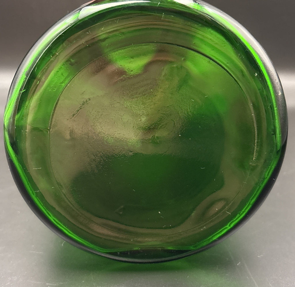 Vintage Italian Art Glass Vase Green Empoli Hand Blown Applied Prunt Mid Century