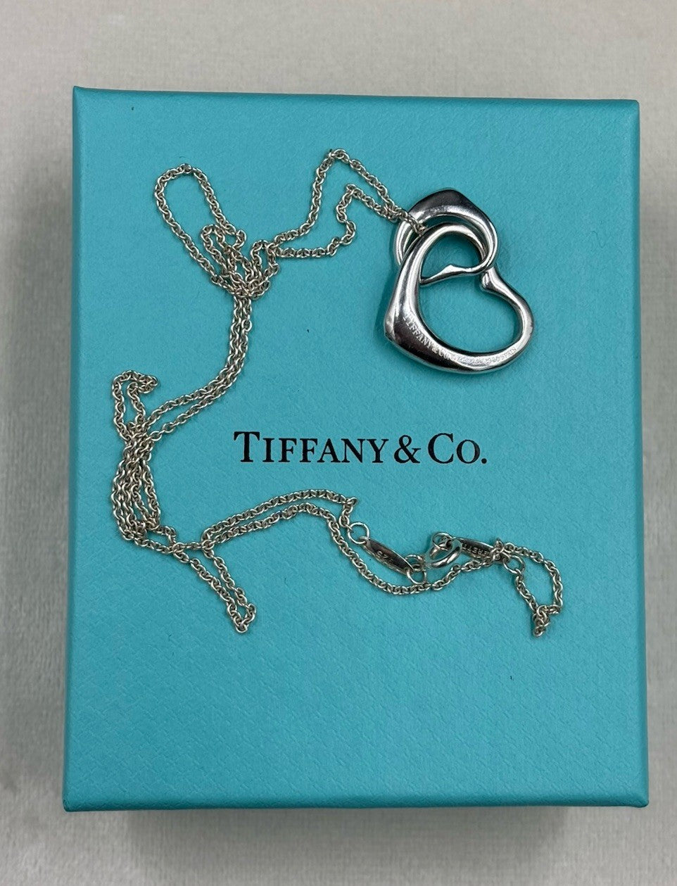 Tiffany Elsa Peretti Sterling Silver Large Double Open Heart Pendant Necklace