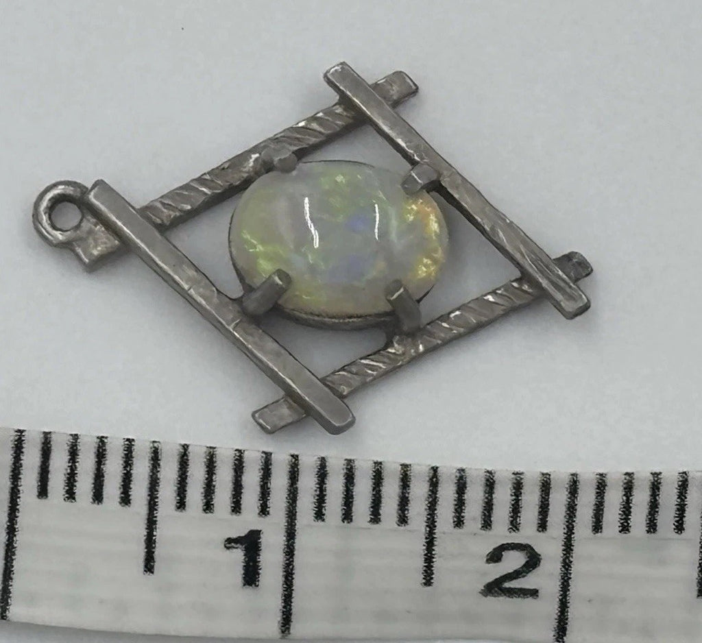 Vintage Sterling Silver Natural Opal Pendant Crystal Opal Multi Fire Cabochon