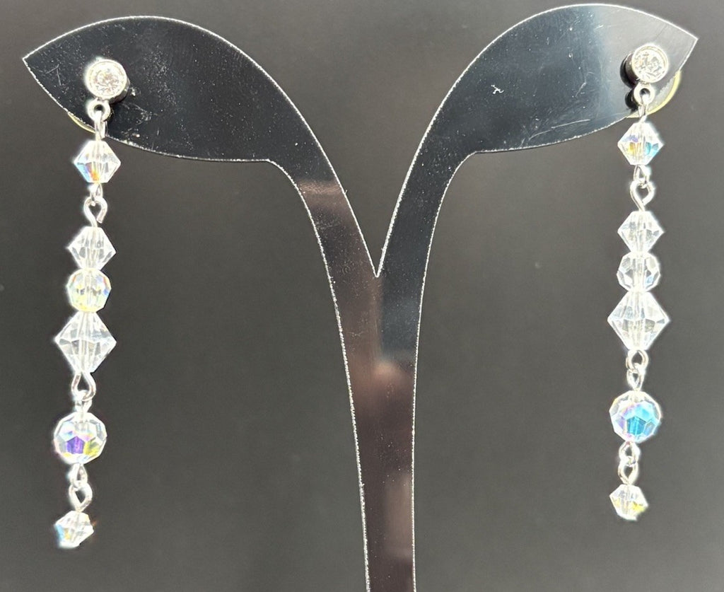 Vtg Double Strand Sparkling Aurora Borealis AB Glass Crystal Necklace & Earrings