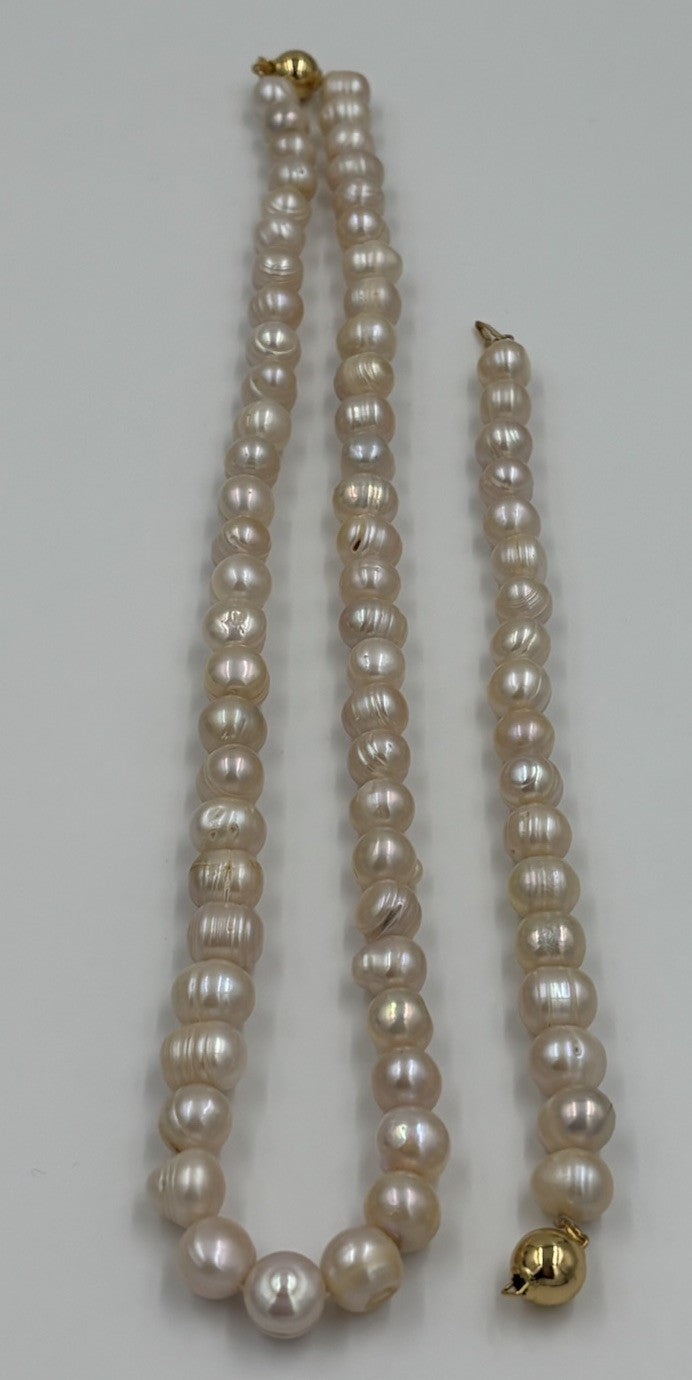 Freshwater Pearl Necklace Bracelet Set 10mm Pink Cream High Lustre