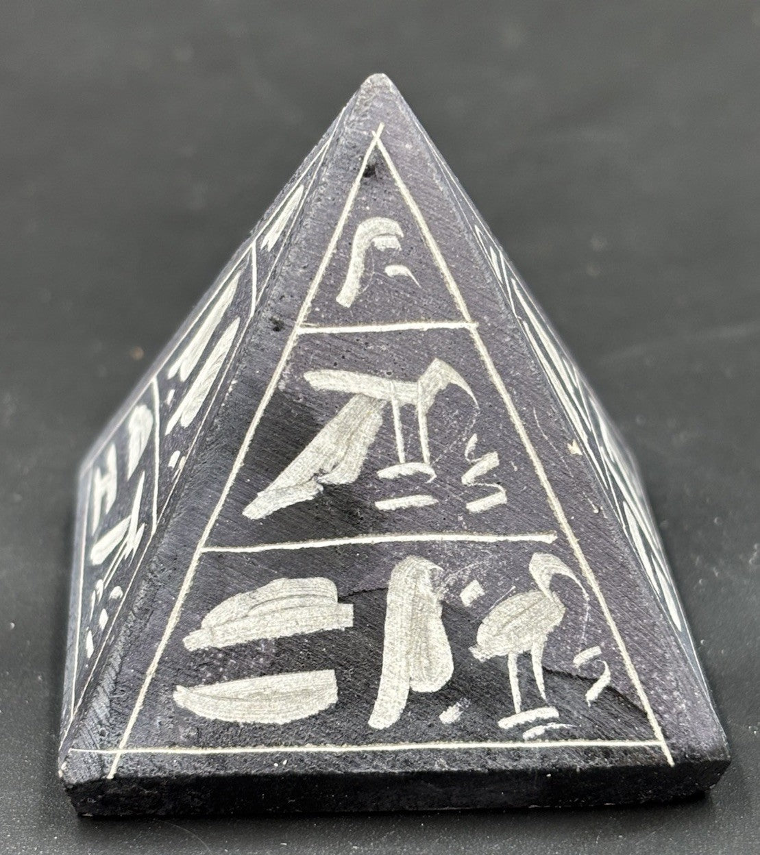 Egyptian Basalt Pyramid Hieroglyph Carved Stone Souvenir Handmade Egypt