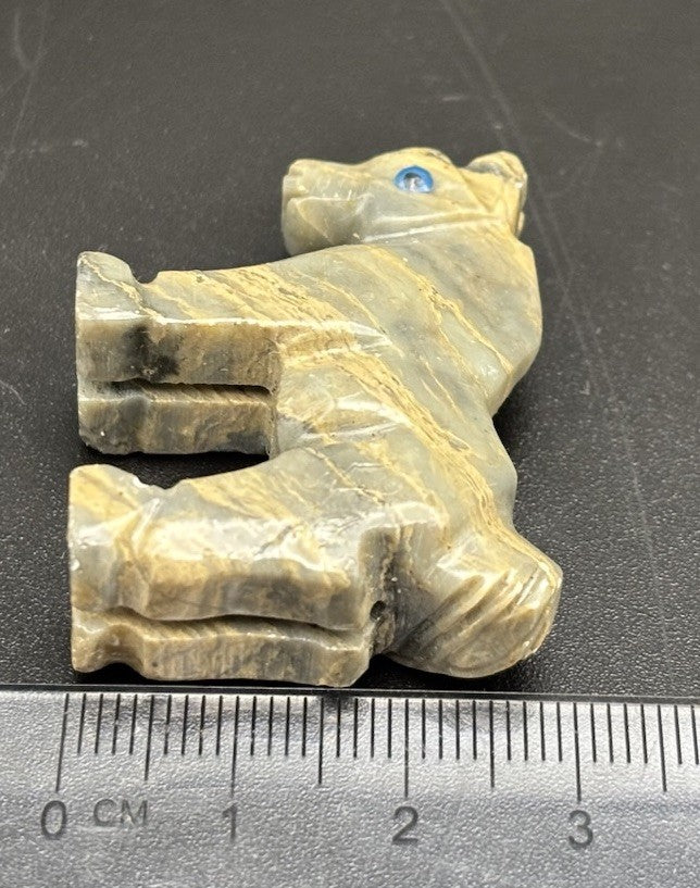 Vintage Hand Carved Onyx Donkey Figurine Banded Stone Animal w Blue Eyes