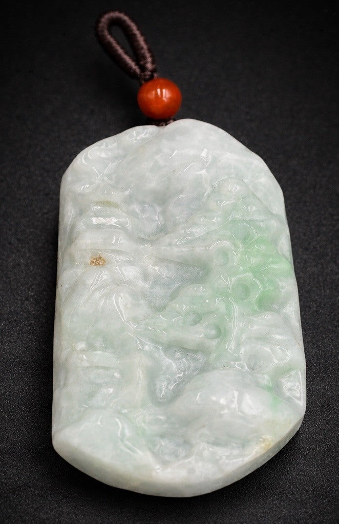 Natural Jadeite Jade Pendant Translucent Apple Green Landscape Carving 43g