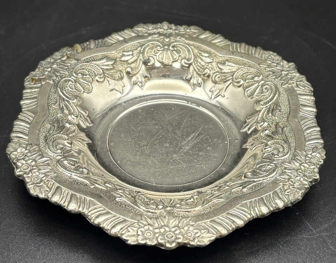 Vintage Silver Plate Ornate Dish Floral Scroll Decorative Tray Small EPNS