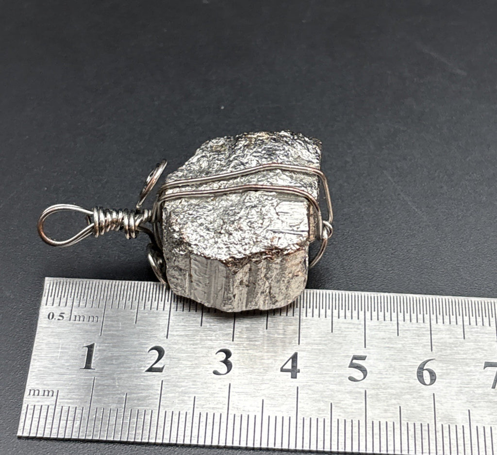 Vintage Natural Raw Pyrite Crystal Nugget Wire Wrapped Pendant Mineral Specimen