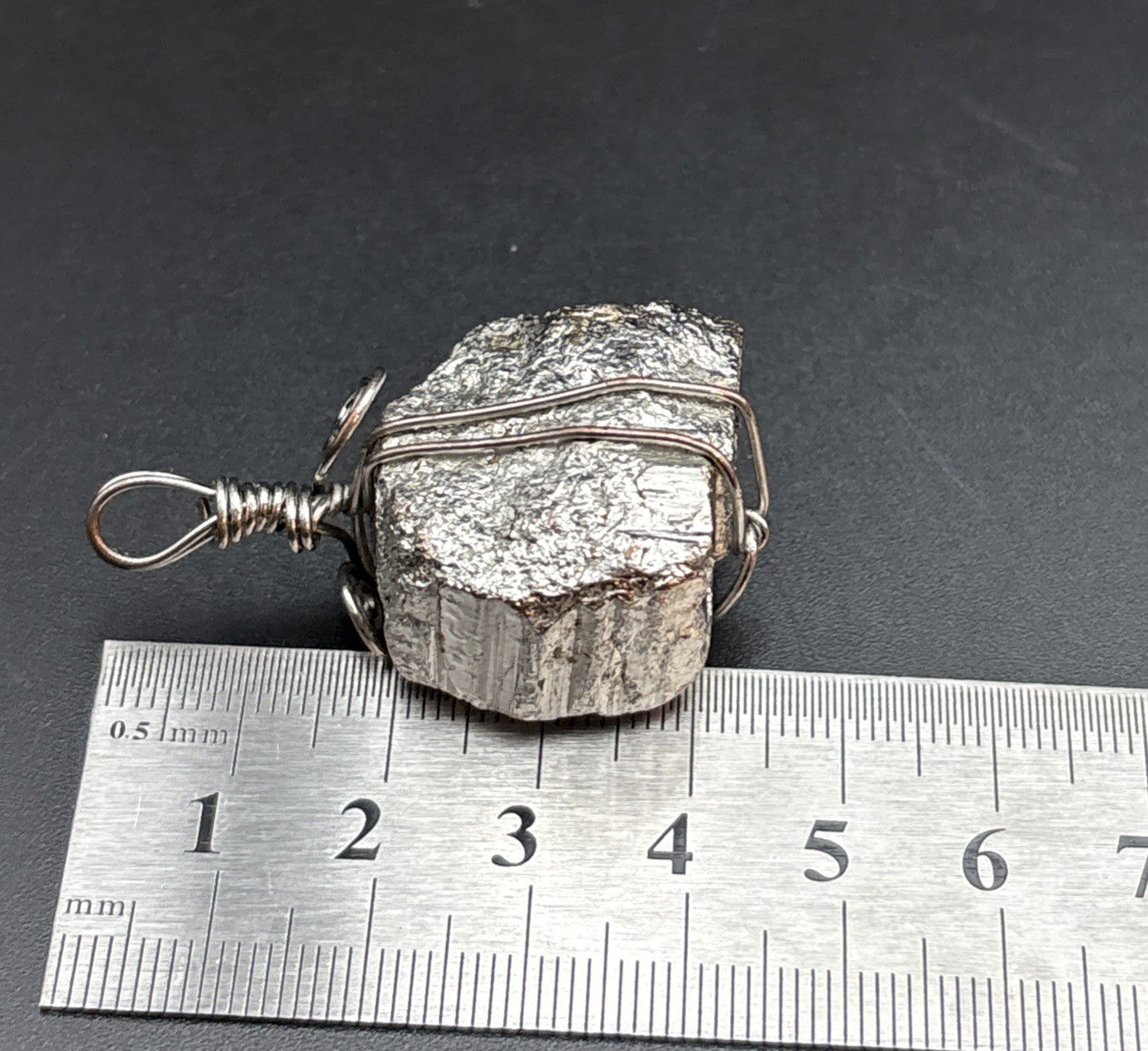 Vintage Natural Raw Pyrite Crystal Nugget Wire Wrapped Pendant Mineral Specimen