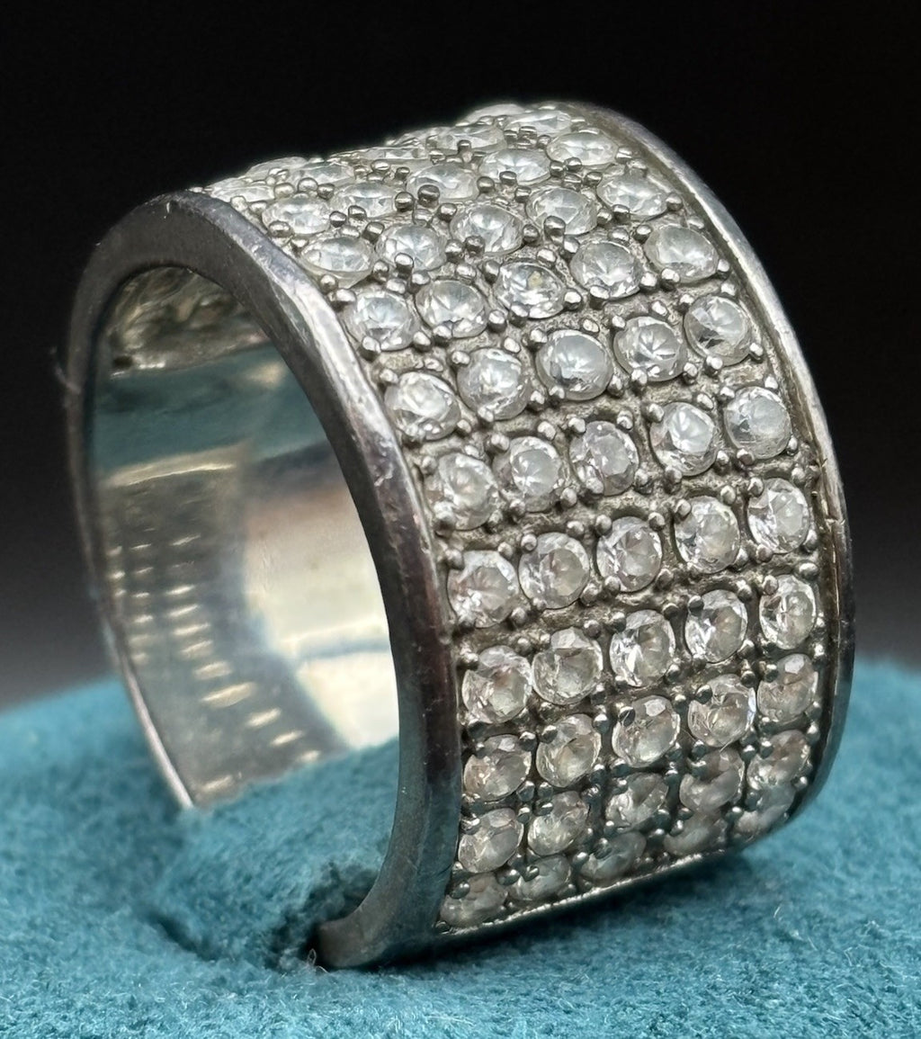 ESSE 925 Sterling Silver Pave CZ Mens Wide Band Statement Ring Size 10.5