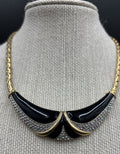 Vintage Bergdorf Goodman Gold Plated Choker Necklace Black Enamel Diamante