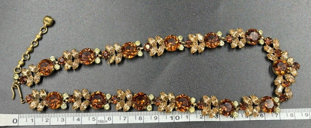 Rare Signed Austria Crystal Choker Necklace Amber Champagne Green Vintage