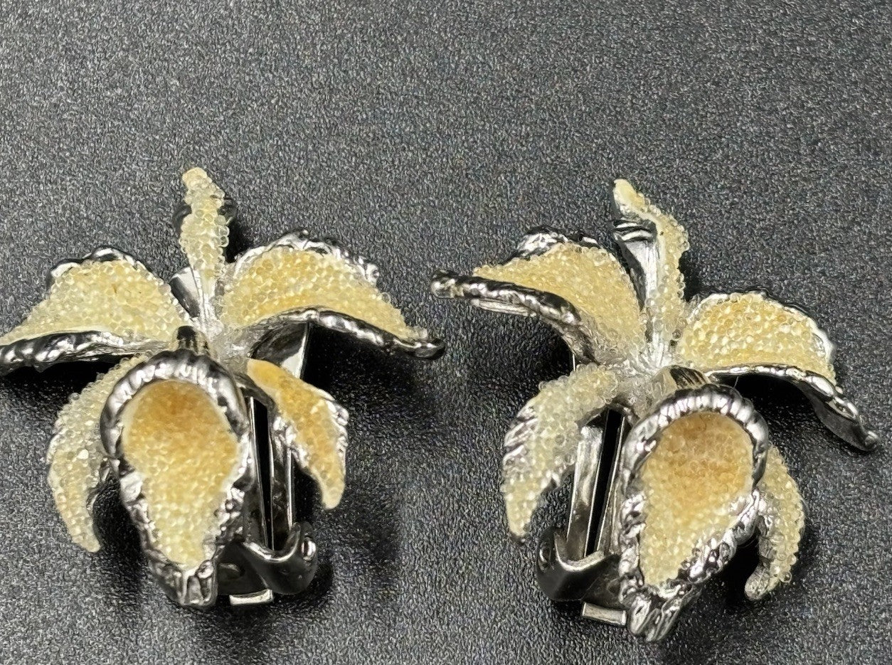Vtg 1950's Elizabeth Reimer Arcansas Orchid Flower Brooch & Earring Clip On Set