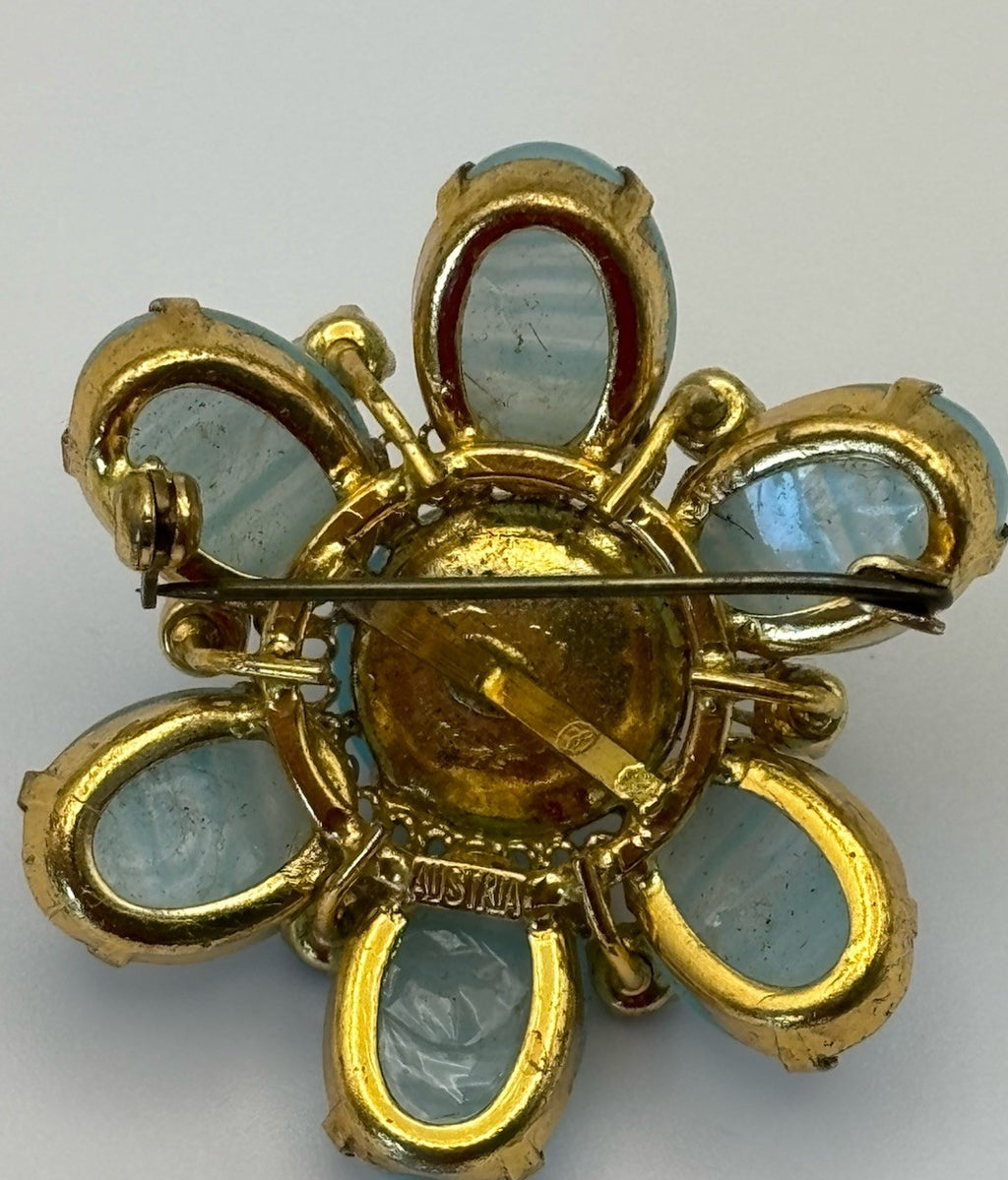 Vintage 1950s Vintage AUSTRIA Moonglow Glass Flower Brooch Signed