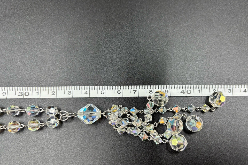 Vintage 1950s Aurora Borealis Crystal Necklace & Earrings Set Tassel Drop