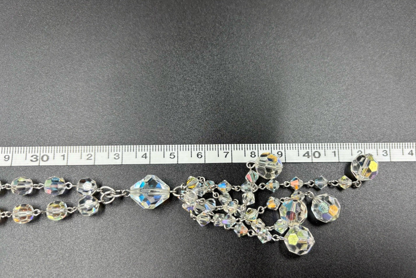 Vintage 1950s Aurora Borealis Crystal Necklace & Earrings Set Tassel Drop
