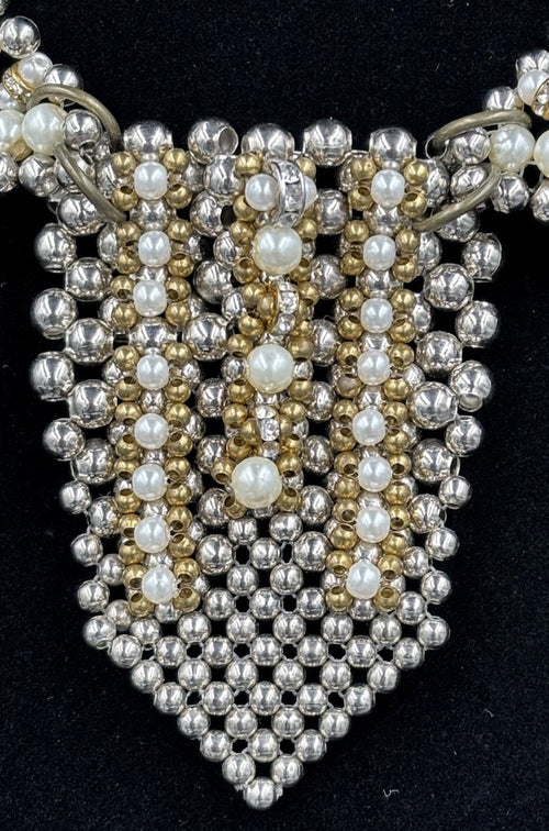 Anthropologie Pam Hiran Pearl Bib Necklace Vintage Collar Statement Beaded