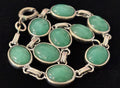 Vintage 10K White Gold Jade Cabochon Link Bracelet Natural Green