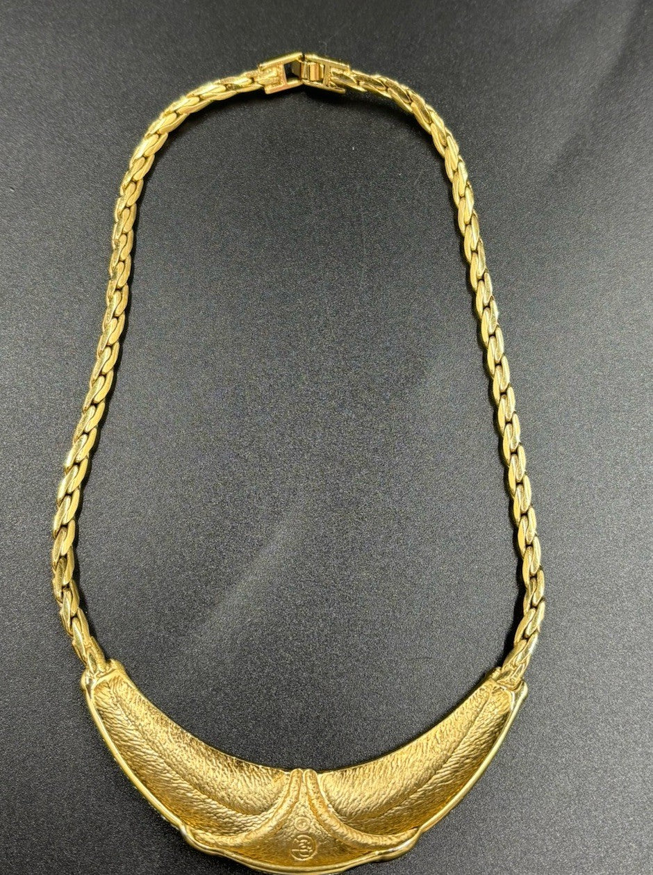 Vintage Bergdorf Goodman Gold Plated Choker Necklace Black Enamel Diamante