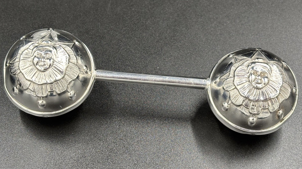Antique Silver Baby Rattle Celestial Sun Face Repoussé
