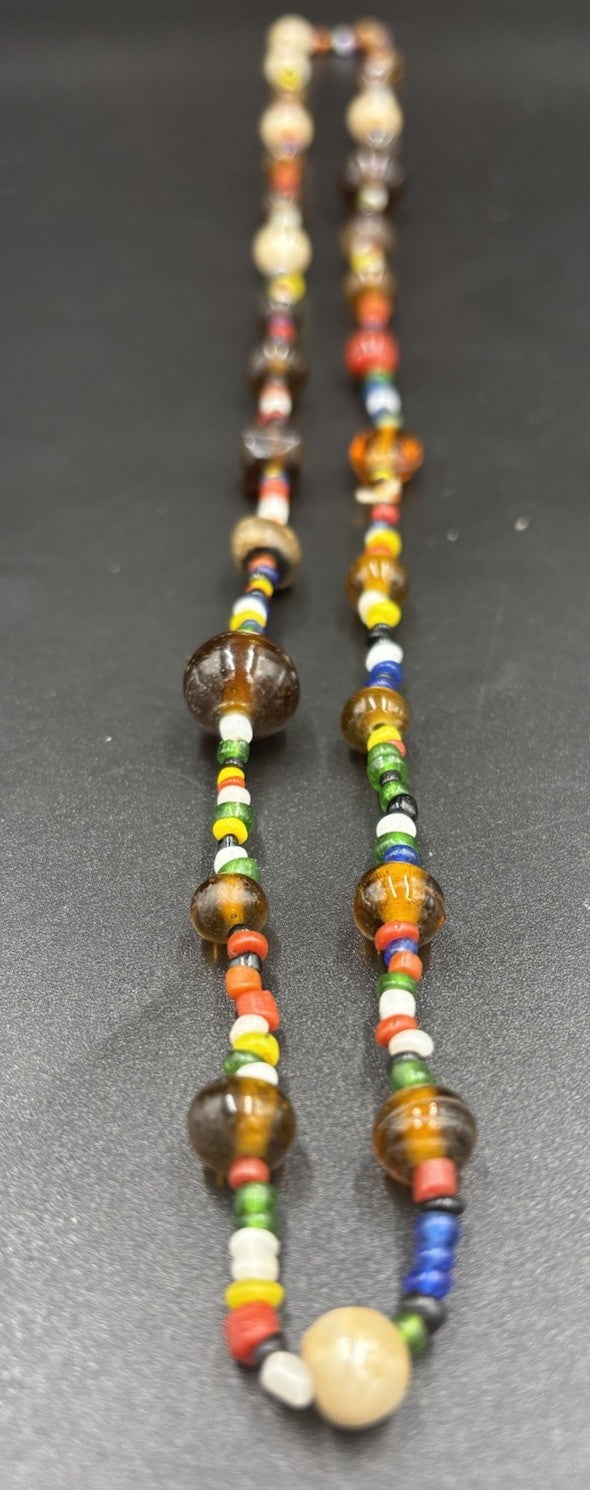 Vintage African Trade Glass Bead Necklace Multicolour Krobo Tribal Ethnic