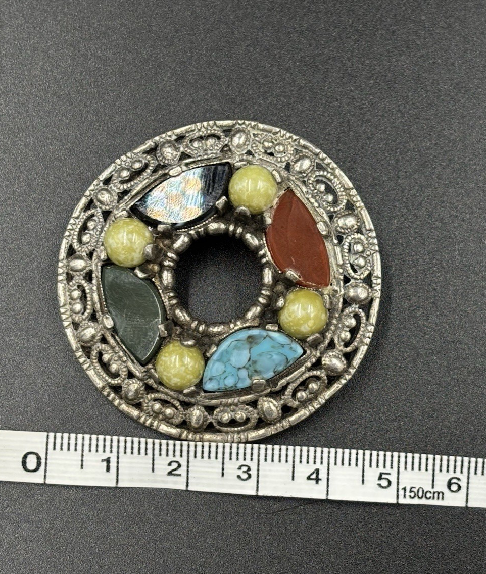 Vintage Miracle Celtic ScottishColourful Gem Stone BroochPendant