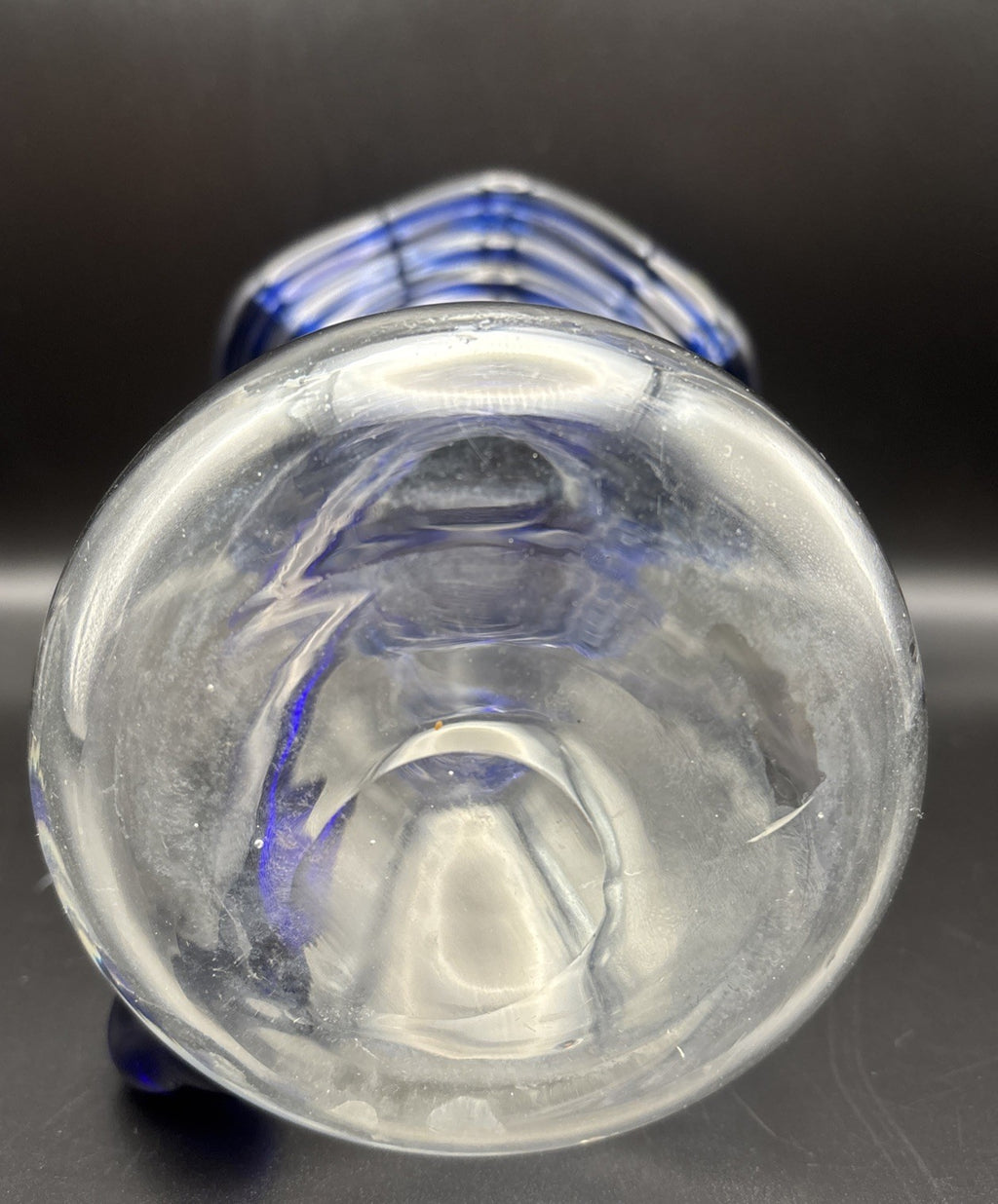 Vintage Cobalt Blue Art Glass Vase Hand Blown Spiral Applied Handle Murano Style