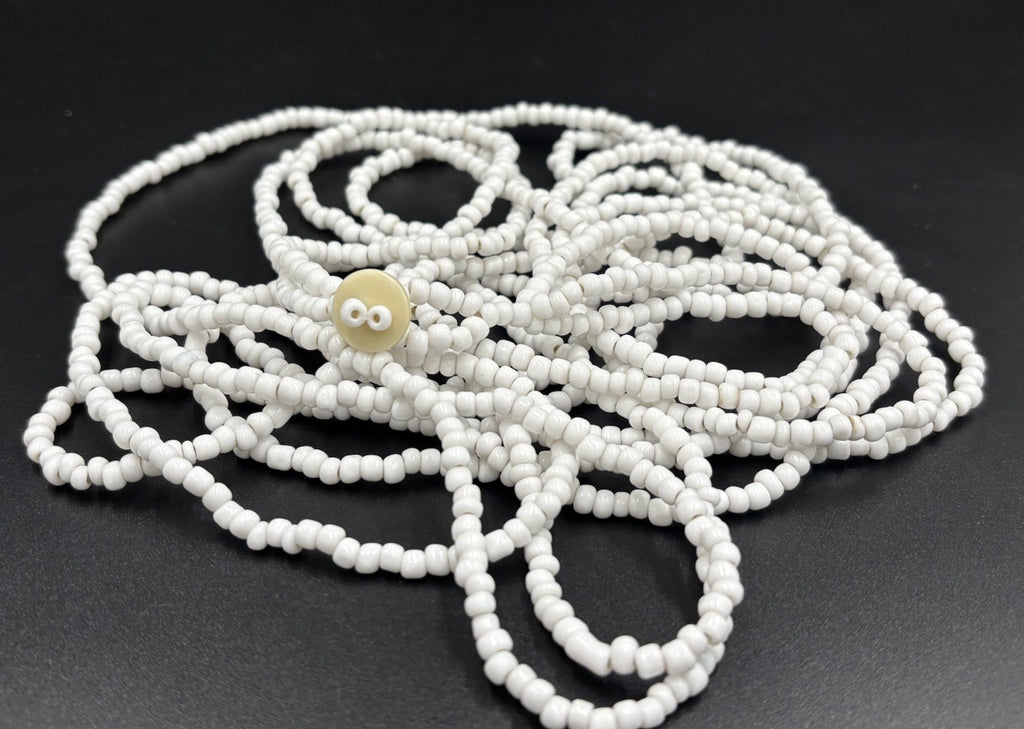 Vintage White Glass Seed Bead Necklace Multi Strand 122cm Button Clasp