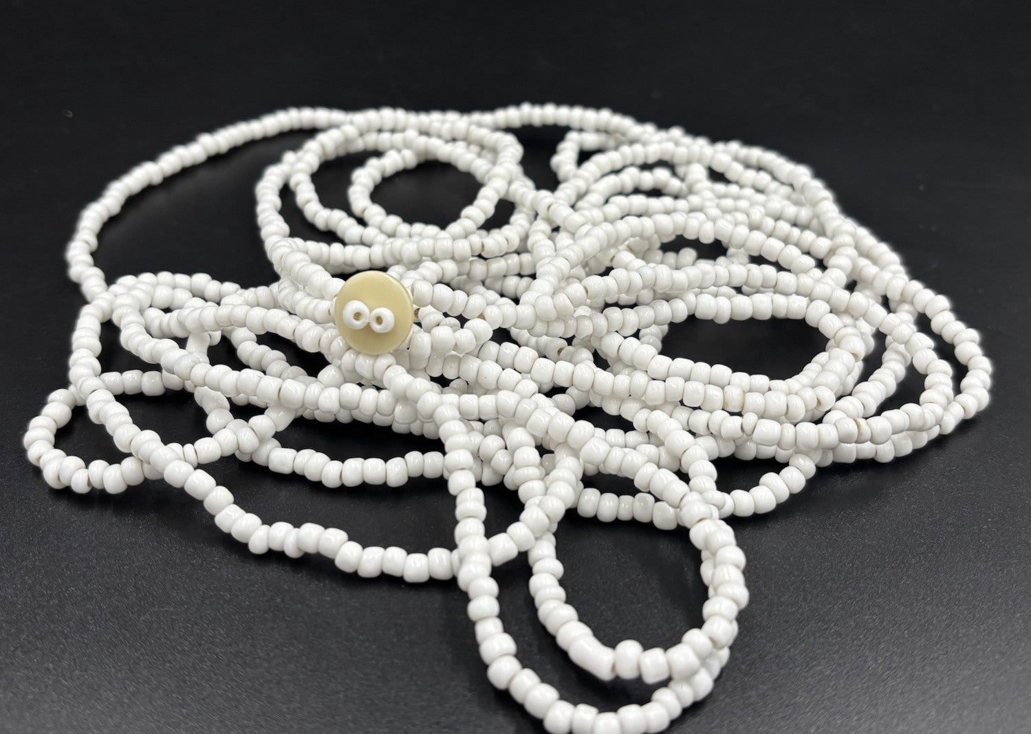Vintage White Glass Seed Bead Necklace Multi Strand 122cm Button Clasp