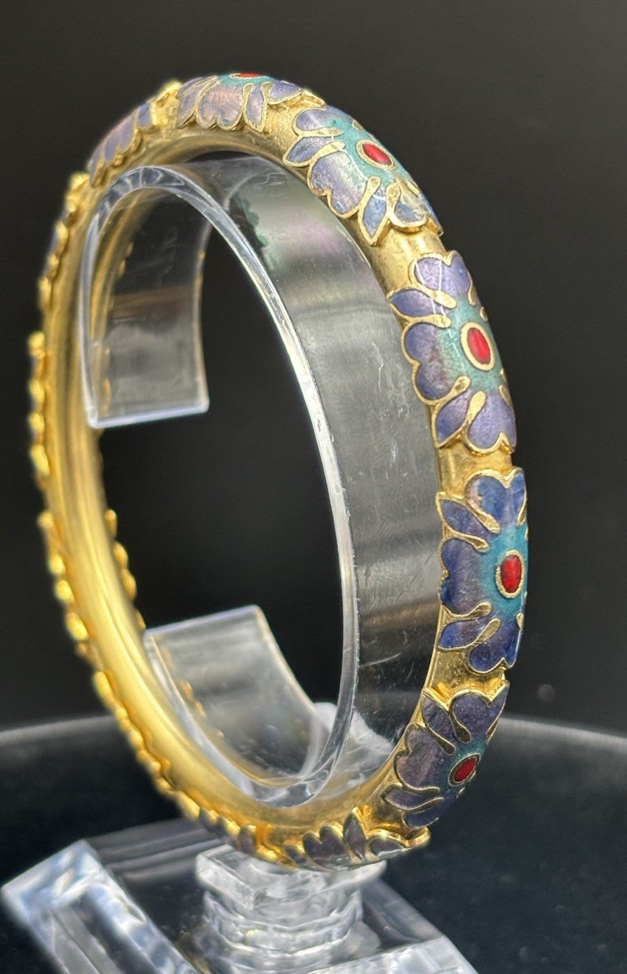 Vintage Chinese Cloisonne Enamel Bangle Multiple Coloured Floral Bracelet