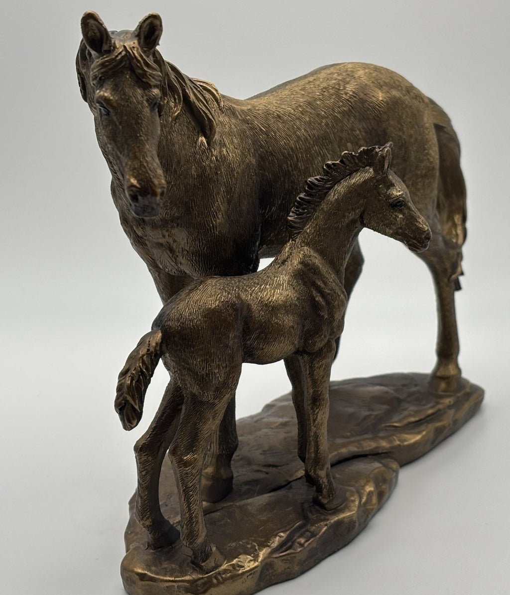 Vintage Leonardo Bronzed Mare & Foal Horse Sculpture Equestrian Figurine